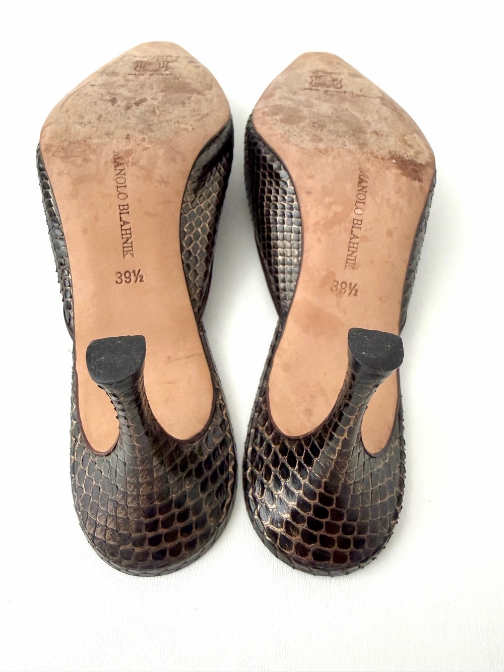 MANOLO BLAHNIK | Vintage Brown Python Snakeskin Crystal Buckle Mule Heels 39.5 - Picture 13 of 13